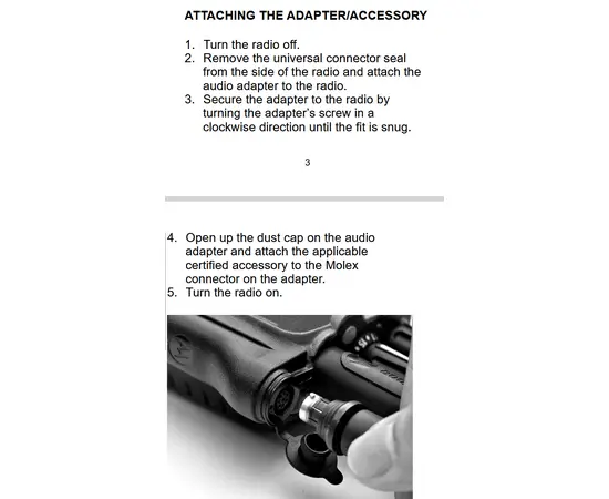 Motorola PMLN6047  Molex Quick Release Audio Adapter (ATEX, R7Ex, DP4000Ex-serie)