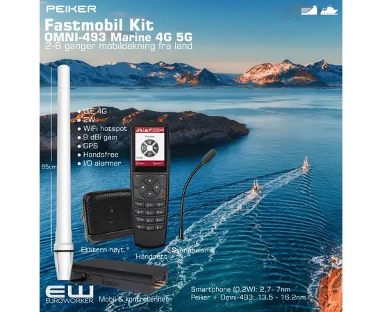 Komplett Løsning for Fartøy - Fastmontet 2W LTE  Mobil med 9 dBi Gain Marine Grade Antenne
