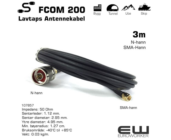 Antennekabel FCOM 200 (3m, N-han/SMA-han)