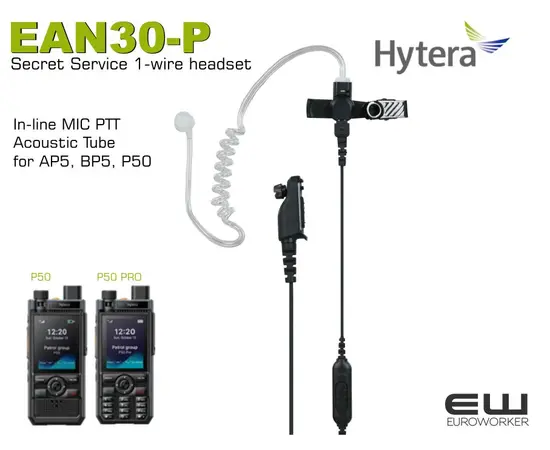 Hytera EAN30-P 1-Wire Secret Service Headset with inline mic & PTT (P50)