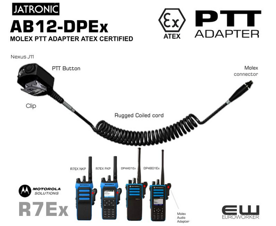 Jatronic AB12-DPEX Motorola Molex PTT Adapter (Atex, DP4000Ex, R7Ex)