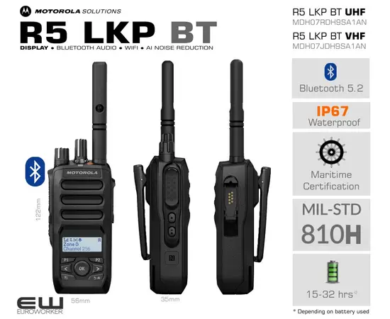 Motorola R5 with bluetooth_euroworker_UHF - MDH07RDH9SA1AN  VHF - MDH07JDH9SA1AN