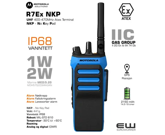 MDH57QCC9WA3AN  - Motorola R7Ex - UHF Atex Håndholdt terminal - NKP - No Keypad  (400-470, IP68, BT, MED/5.20)_IIC-MDH57QCC9WA3AN