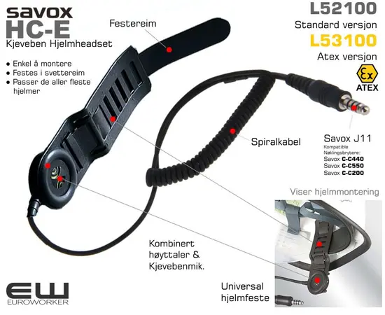 Savox HC-E Hjelmheadset med kjevebenmikrofon (J11, Atex), L52100, L53100_euroworker