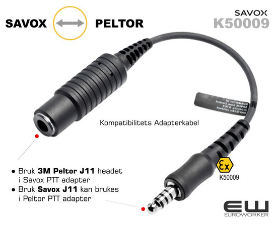 Savox J11 til 3M Peltor Adapter Overgangskabel (K50009)