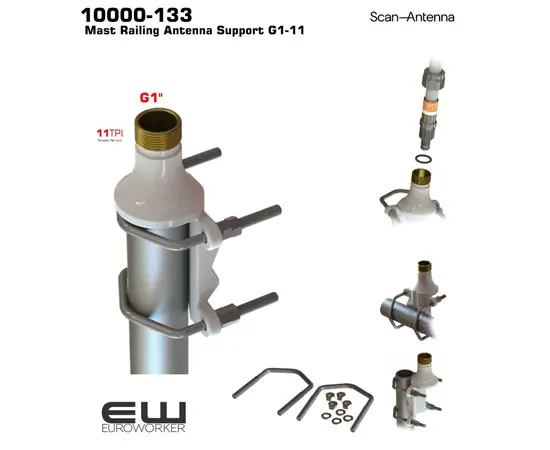 10000-133: Dette er en standard, kraftig brakett i solid, PU-lakkert messing. Den er designet for å monteres på enten vertikale eller horisontale master/rør med en diameter på 38-75 mm. Denne braketten er allsidig og egner seg for et bredt spekter av maritim og base-stasjon montering.