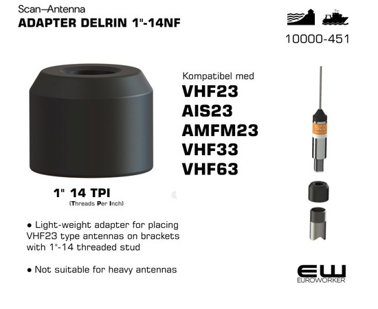 10000-451 
Scan Antenna ADAPTER DELRIN 1"-14NF (VHF23, AIS23, AMFM23, VHF33, VHF63)
euroworker