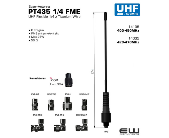 Scan Antenna UHF PT435 ¼  λ  FME (400-470MHz)