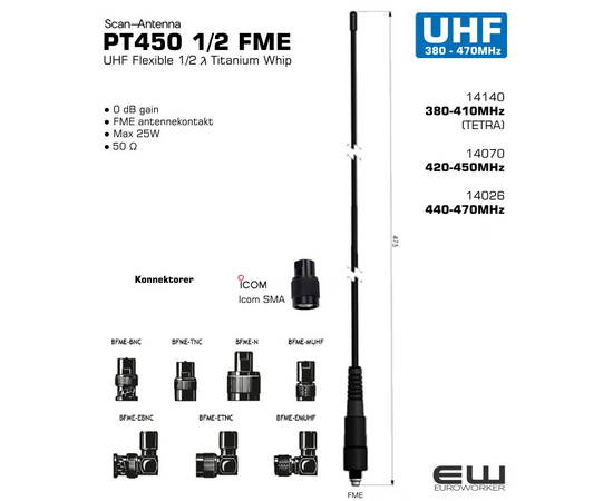 Scan Antenna UHF PT450 ½ λ  FME (380-470MHz)