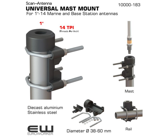 Scan Antenna 10000-183 Universal 1" 14TPI Mast/Radil Antenna Mount