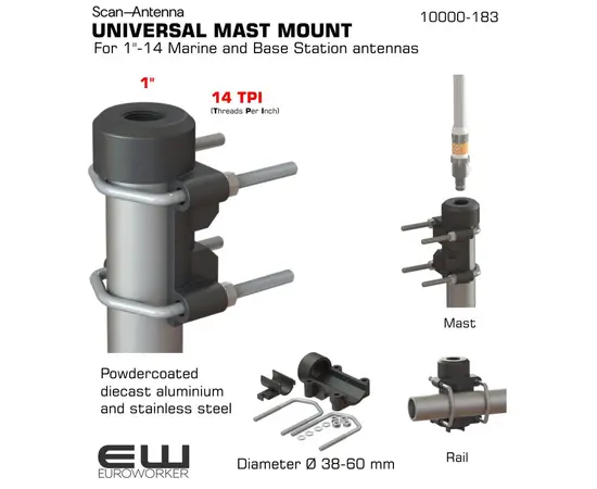 Scan Antenna 10000-183 Universal 1" 14TPI Mast/Radil Antenna Mount