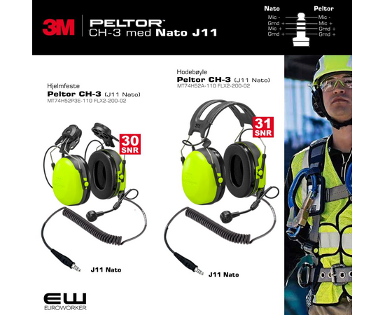 3M Peltor CH-3 Industriheadset med Nato terminert J11 Nexus