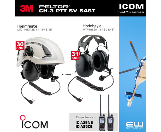 3M Peltor CH-3 FLX2 Headset med FLX2-S46T kabel til Icom IC-A25-serie