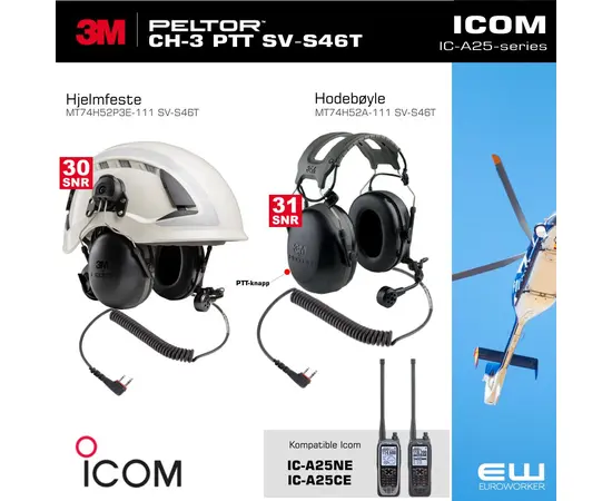 3M Peltor CH-3 FLX2 Headset med FLX2-S46T kabel til Icom IC-A25-serie