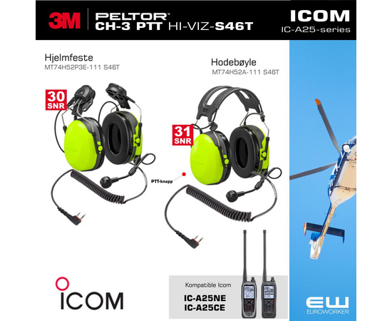 3M Peltor CH-3 FLX2 Headset med FLX2-S46T kabel til Icom IC-A25-serie