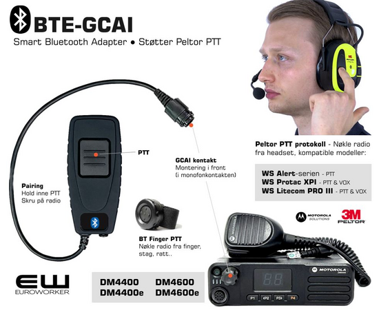 BTE-GCAI - Smart Bluetooth Adapter for Motorola DM4400e og DM4600e (Støtte for Peltor PTT protokoll)
