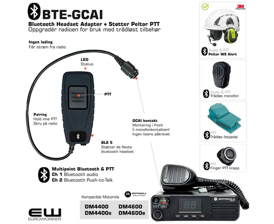 BTE-GCAI - Smart Bluetooth Adapter for Motorola DM4400e og DM4600e (Støtte for Peltor PTT protokoll)