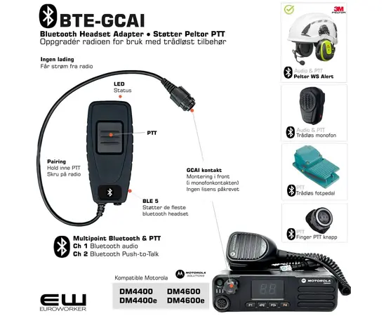 BTE-GCAI - Smart Bluetooth Adapter for Motorola DM4400e og DM4600e (Støtte for Peltor PTT protokoll)