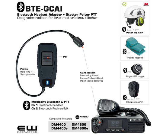 BTE-GCAI - Smart Bluetooth Adapter for Motorola DM4400e og DM4600e (Støtte for Peltor PTT protokoll)