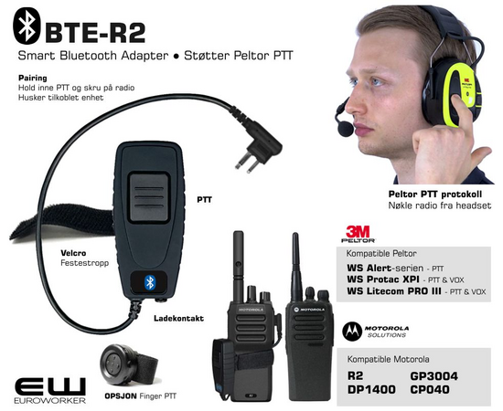 BTE-R2 Bluetooth Headset Adapter for Motorola R2 og DP1400 (Peltor BT protokoll)