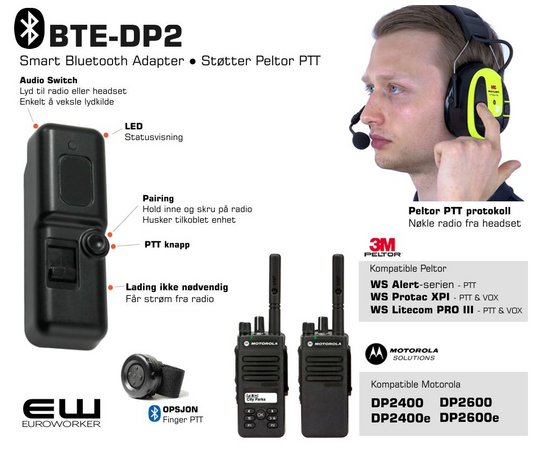 BTE-DP2 Bluetooth Adapter for Motorola DP2000-serie (Peltor PTT protokoll)