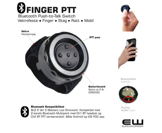 Bluetooth Finger PTT Switch (For BTE- Radio Adapter og POC app), 2 image