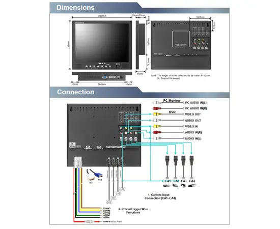 MXN MXN1200SQ – 12" Profesjonell Industriell Monitor (4 kameraer)