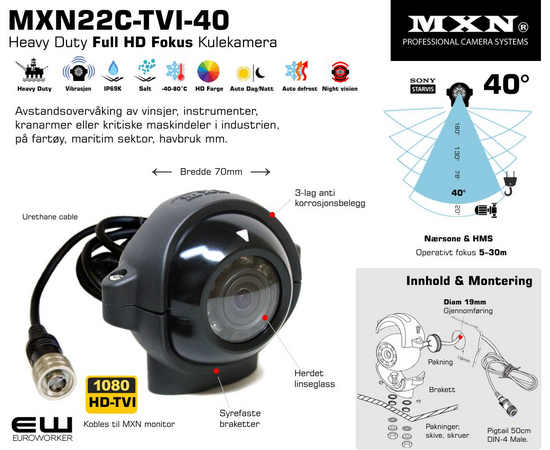kulekamera Ryggekamera Fokuskamera Blindsonekamera MXN Ball Camera MXN22C-TVI_euroworker full HD