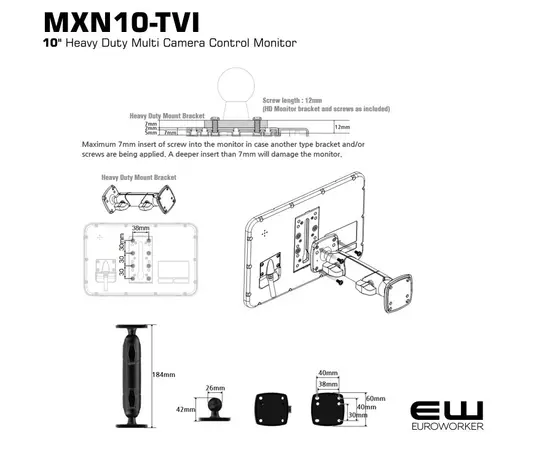 MXN10-TVI - 10" Heavy Duty Multi Camera Control Monitor (3 kameraer)