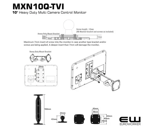 MXN10-TVI - 10" Heavy Duty Quad Multi View Monitor (4 kameraer)