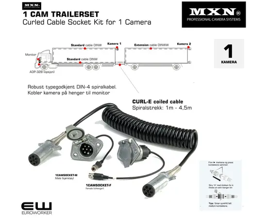 MXN 1 CAM TRAILERSET - Kit med Curled Cable Socket Kit for 1 Camera