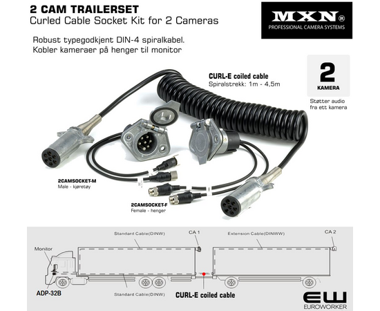 MXN 2 CAM TRAILERSET - Kit med Curled Cable Socket Kit for 2 Cameras