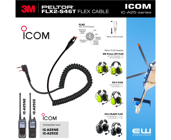 3M Peltor FLX2-S46T Flex kabel for Icom IC-A25-serie