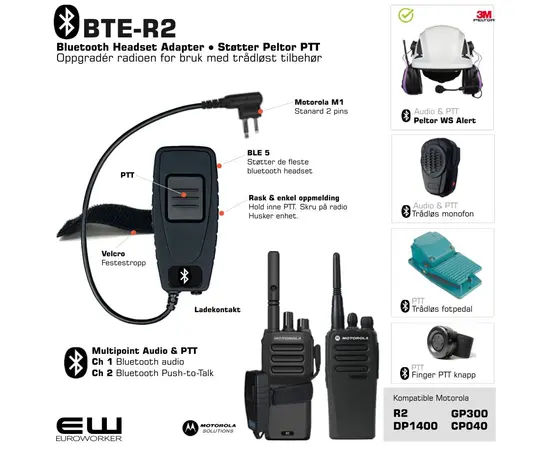 Bluetooth Headset Adapter for Motorola DP1400 og R2 (Peltor BT protokoll)