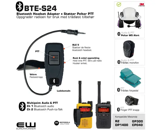 BTE-S24 Bluetooth Headset Adapter for Motorola S24 (3M Peltor protokoll)