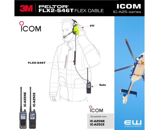 3M Peltor FLX2-S46T Flex kabel for Icom IC-A25-serie