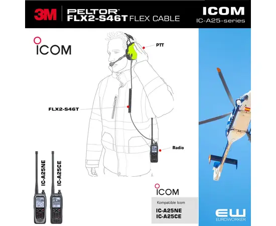 3M Peltor FLX2-S46T Flex kabel for Icom IC-A25-serie