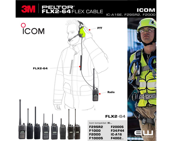Peltor industri headset som passer til Icom med 2 pins skruekontaktPeltor industri headset som passer til Icom med 2 piuns skruekontakt