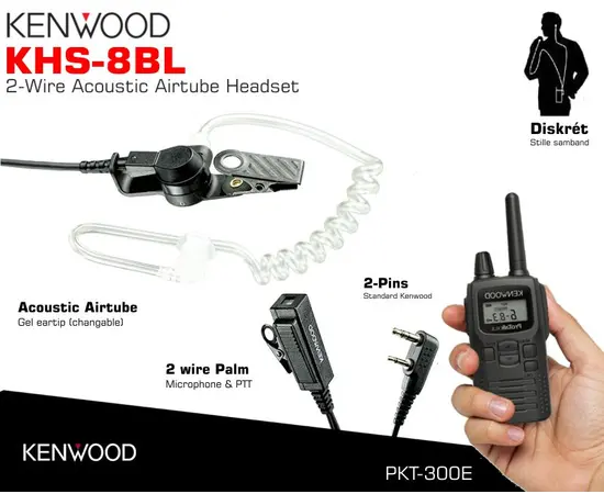 Kenwood KHS-8BL - Diskrét Airtube Headset med Håndholdt PTT & Mikrofon (PKT-300E..)