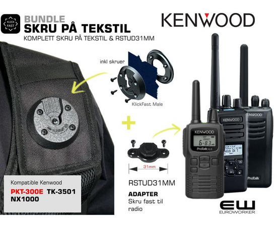 Klick Fast Bundle Skru på Tekstil Kenwood RSTUD31MM Adapter (PKT-300E, TK-3501, mfl)