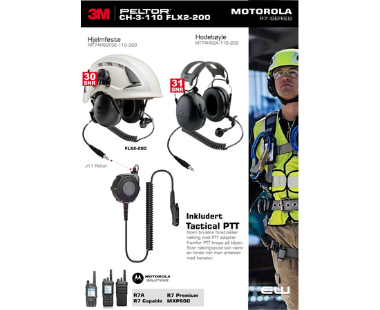 Bundle - 3M Peltor CH-3 Black + Motorola R7 Tactical PTT adapter