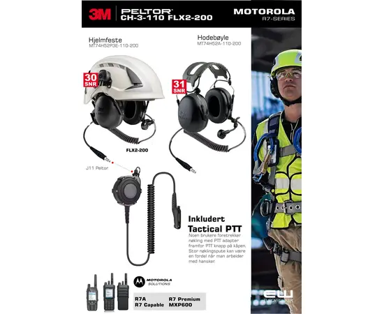 Bundle - 3M Peltor CH-3 Black + Motorola R7 Tactical PTT adapter