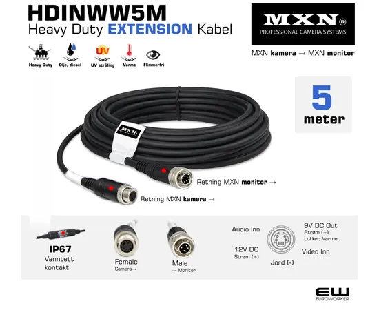 MXN skjøtekabel forlengelseskabler Heavy Duty Camera Cable - HDINWW5M (System A)