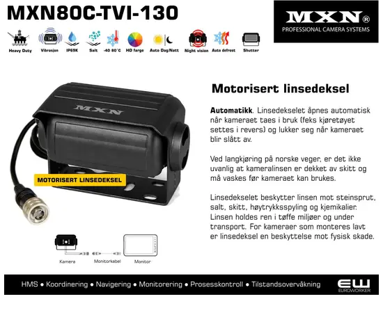 MXN MXN80C-TVI-130 - 130° Industri Vidvinkel Kamera med Motorisert Deksel (Fokus 1-7m)