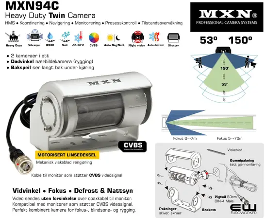 MXN MXN94C  Twin Camera  - 150° & 53° Vidvinkel og Fokuskamera med Motorisert Deksel