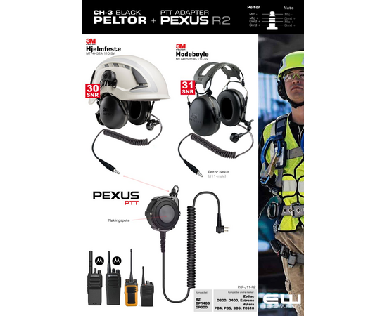 Kampanje - 3M Peltor CH-3 Headset med Ekstern Pexus PTT Adapter for Motorola R2, DP1400..
