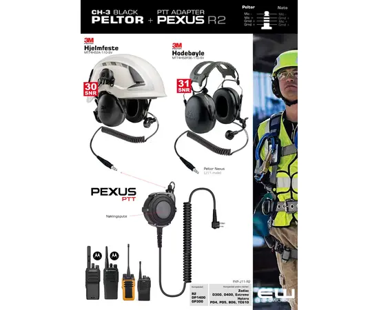 Kampanje - 3M Peltor CH-3 Headset med Ekstern Pexus PTT Adapter for Motorola R2, DP1400..