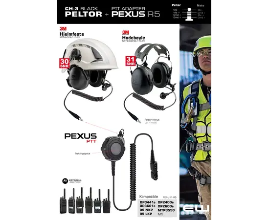 Kampanje - 3M Peltor CH-3 Headset med Ekstern Pexus PTT Adapter for Motorola R5...