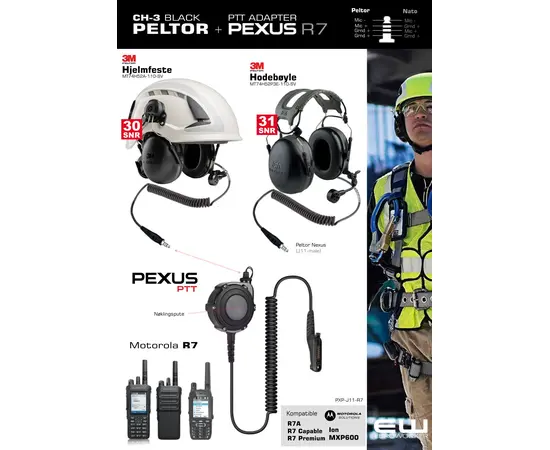 3M Peltor CH-3 Headset med Ekstern Pexus PTT Adapter for Motorola R7 & MXP600