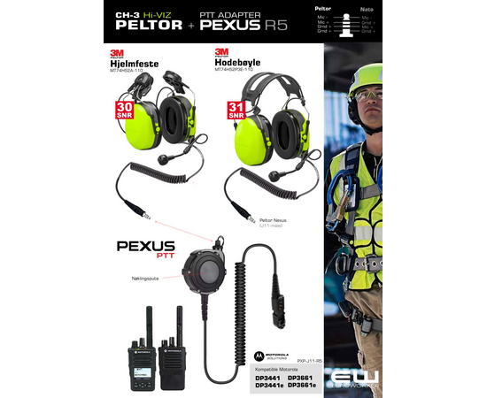 Kampanje - 3M Peltor CH-3 Headset med Ekstern Pexus PTT Adapter for Motorola R5...